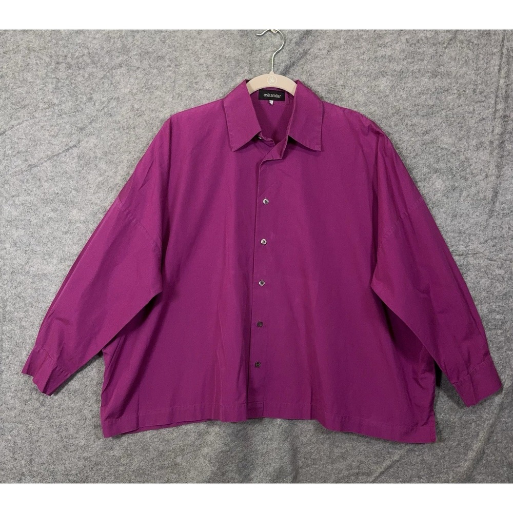 ESKANDAR Oversized Boxy Shirt Womens Sz 0 Magenta Lagenlook Quiet Luxury